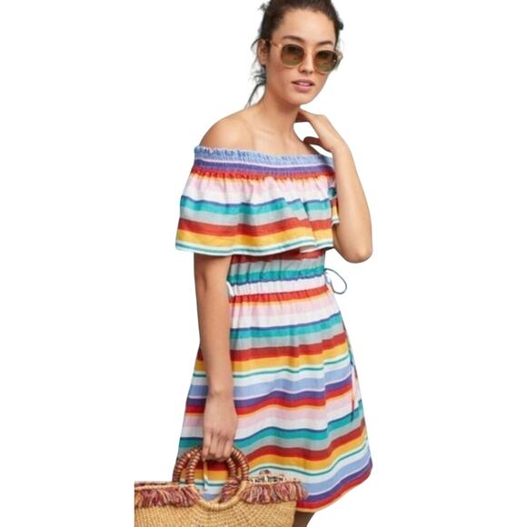 Anthropologie Dresses & Skirts - ANTHROPOLOGIE 4OUR DREAMERS Boho Linen Blend Multi Striped Mini Dress